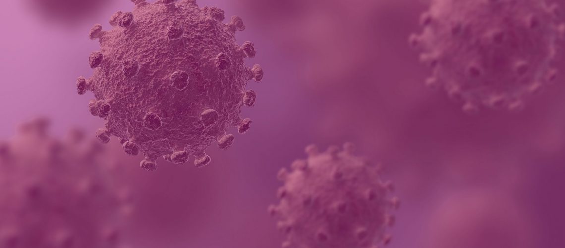 Flu or HIV coronavirus floating in fluid microscopic view, pandemic or virus infection concept - 3D illustration
