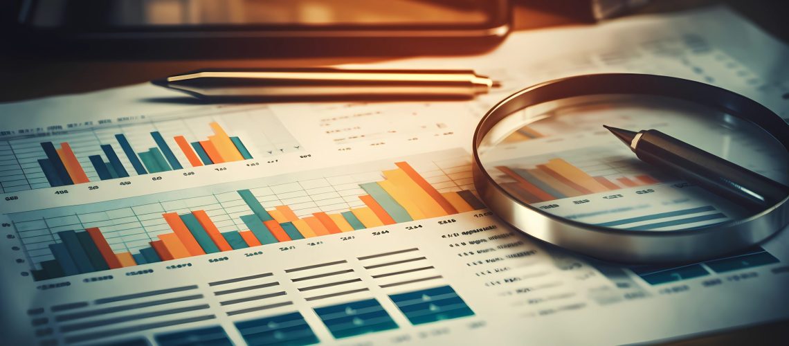Business audit stock financial finance management on analysis data strategy with graph accounting marketing or report chart economy investment research profit concept.