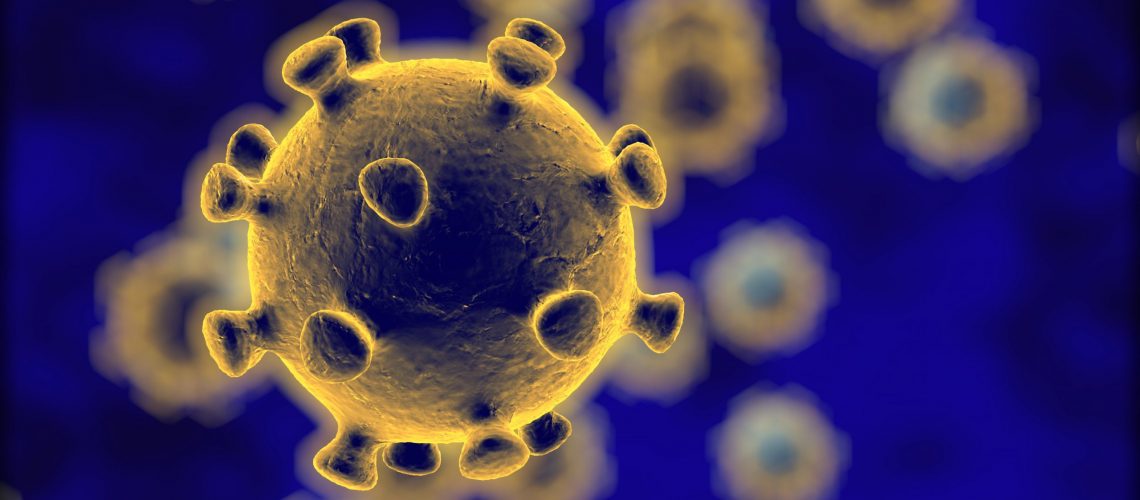 MERS virus. Digital illustration of Coronavirus, model of virus, virus which causes SARS and MERS, Middle East Respiratory Syndrome, realistic image of microbe, microorganism, microscopic view